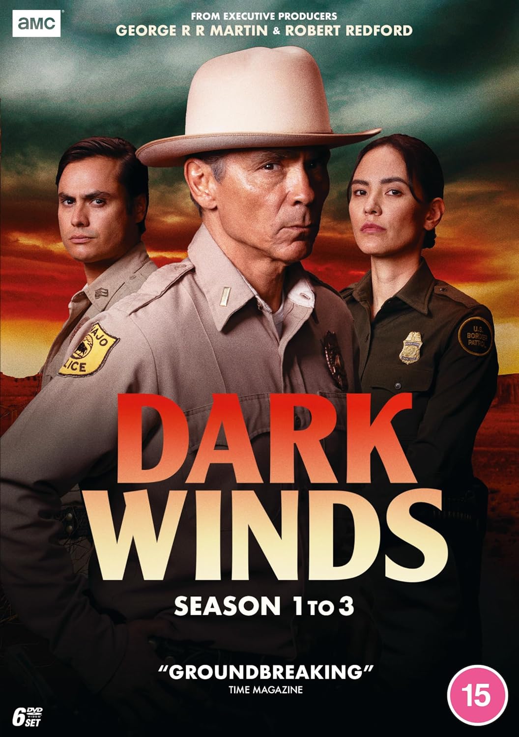 DVD cover art for Dark Winds seasons 1-3 featuring three law enforcement officers.