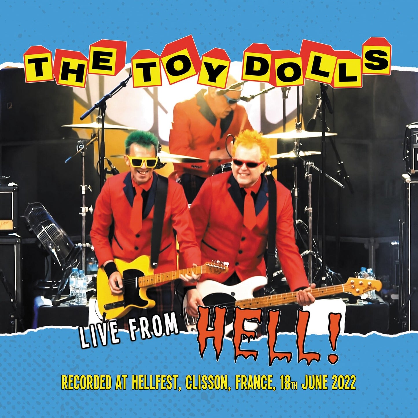 The Toy Dolls band performing live on stage, album cover.