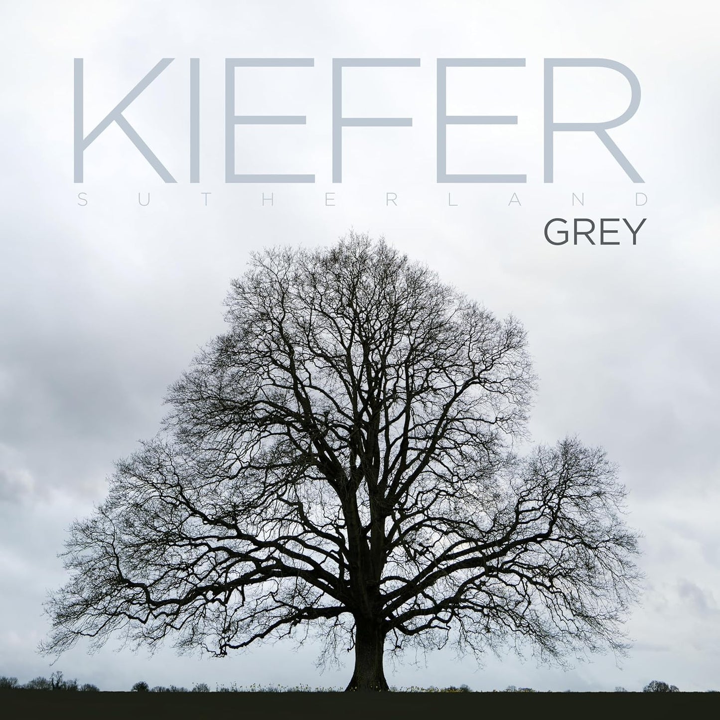 Album cover for Kiefer Sutherland’s “Grey” featuring a bare tree.