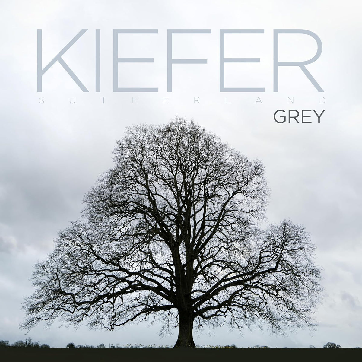 CD cover for Kiefer Sutherland’s “Grey” album featuring a bare tree.