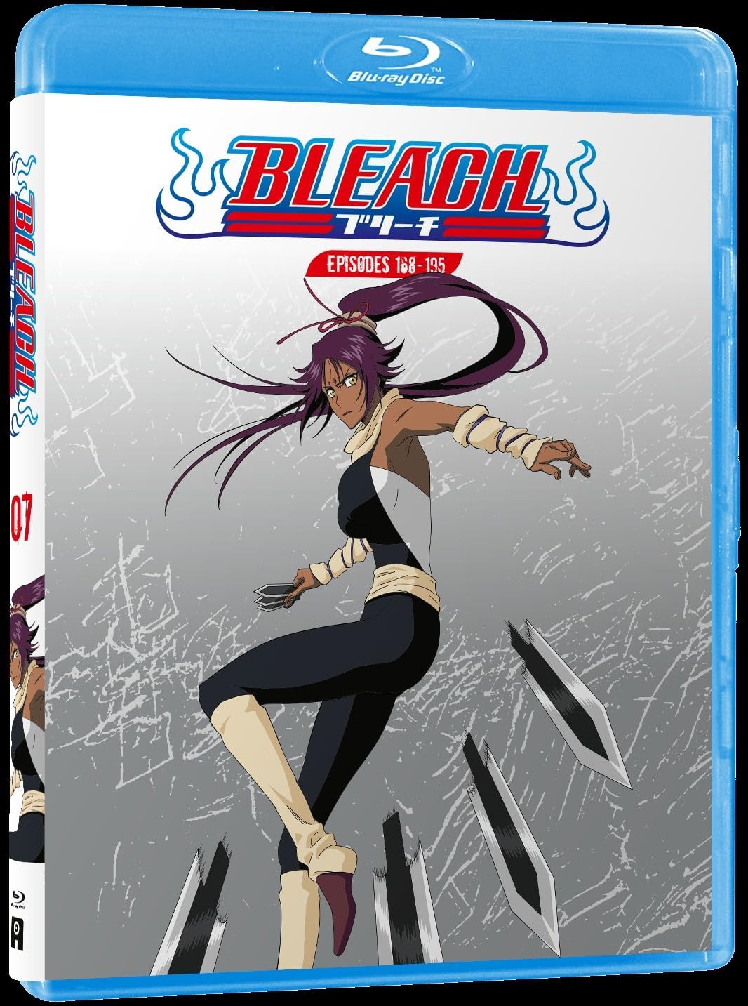 Bleach Blu-ray cover featuring a purple-haired woman in action pose.