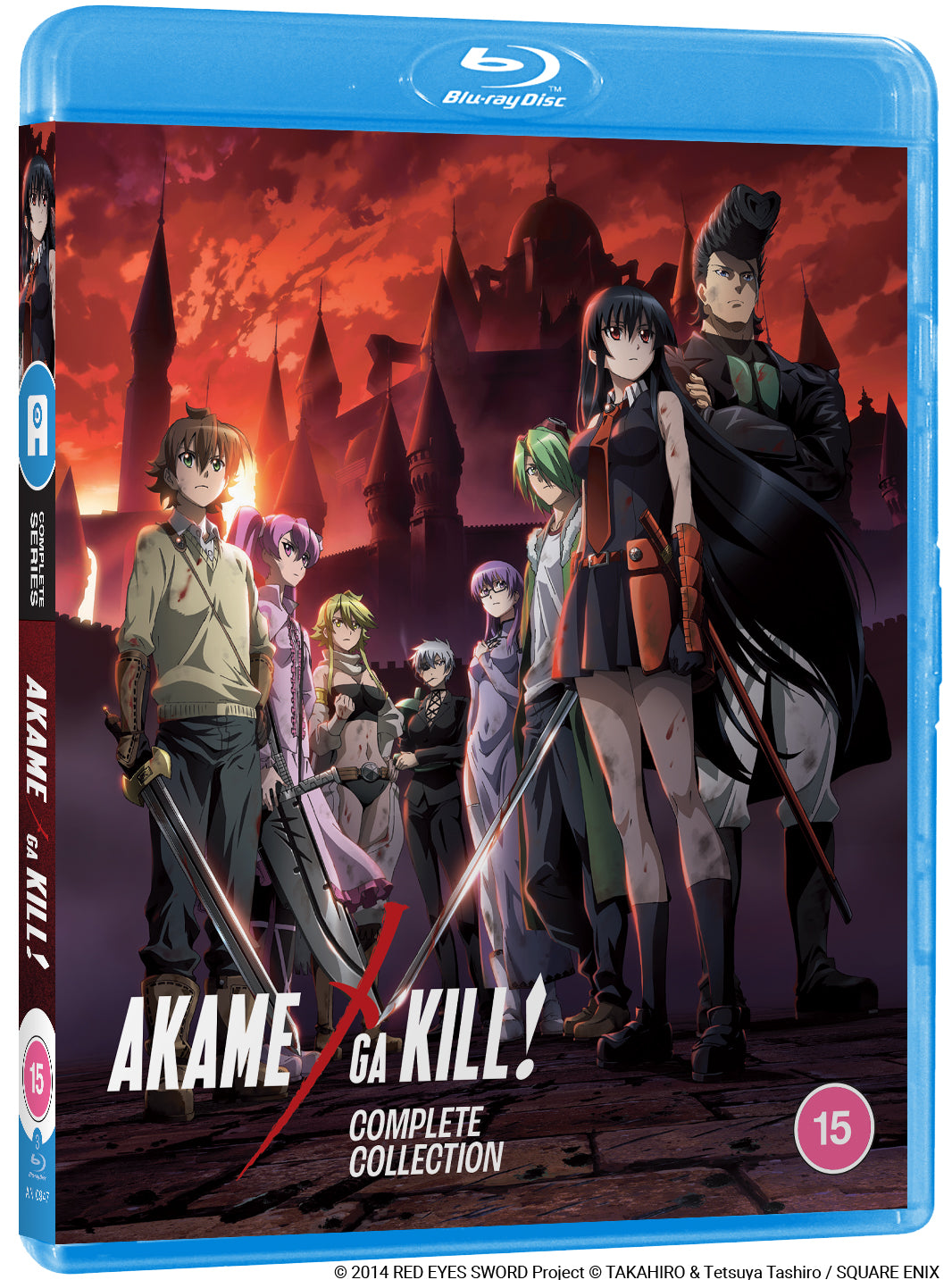 “Akame Ga Kill!” Blu-ray case featuring anime characters and a castle backdrop.