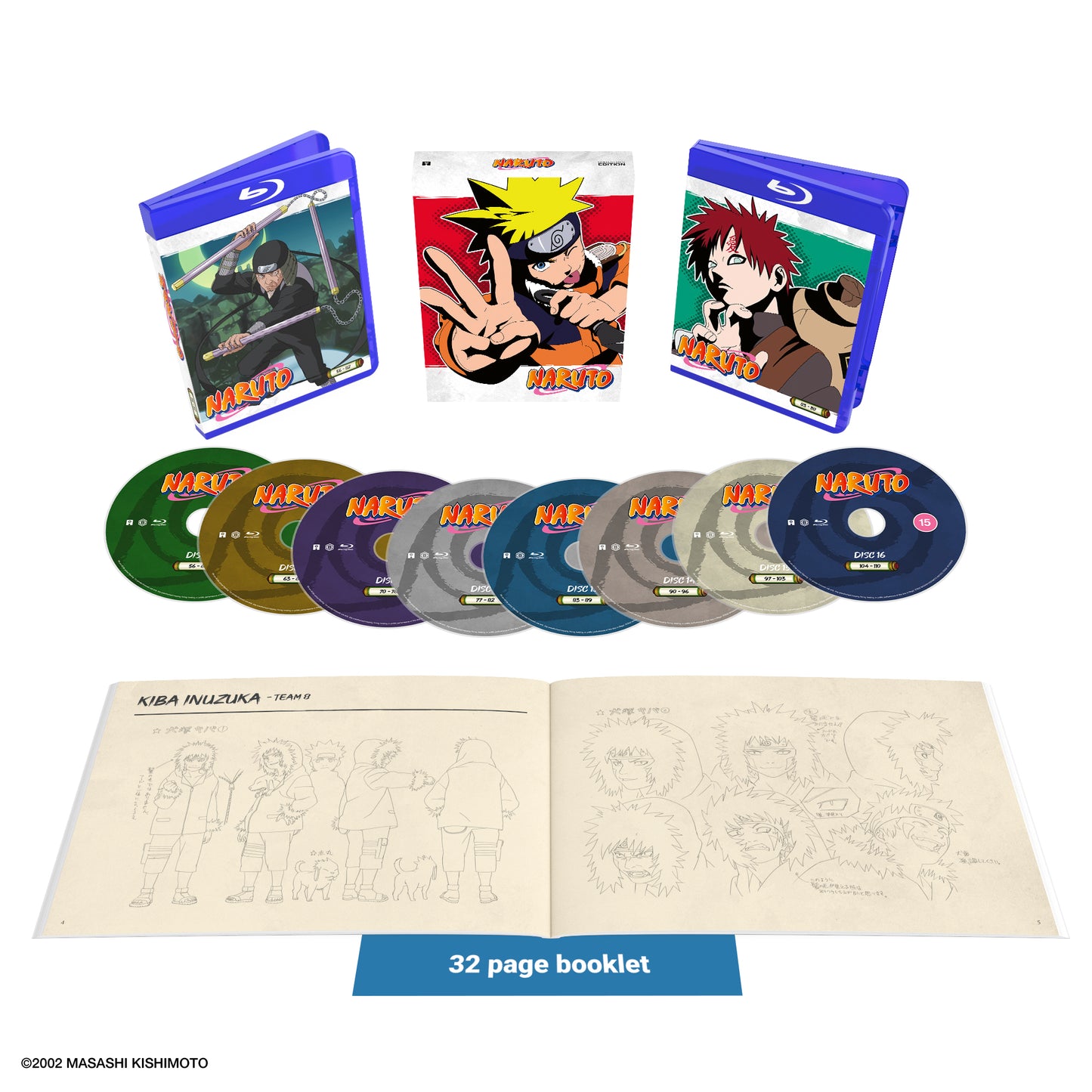 Naruto Blu-ray collector’s edition set with character art and a booklet.
