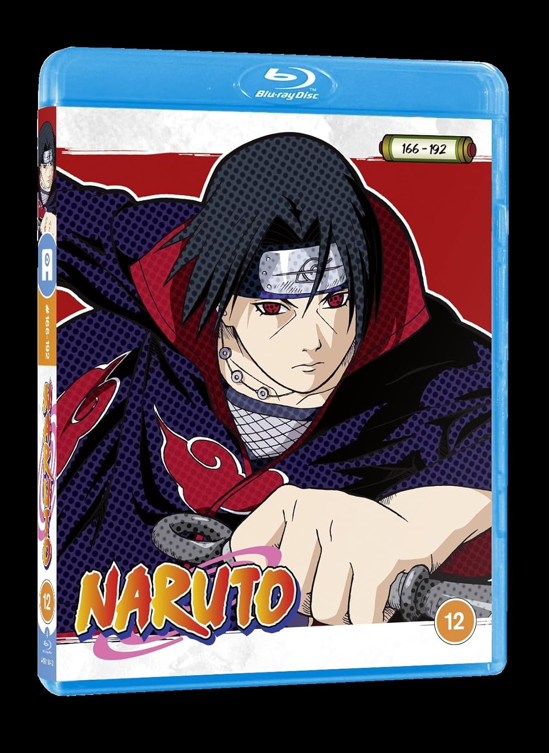 Blu-ray case for Naruto Vol. 7 featuring Itachi Uchiha in red and black.