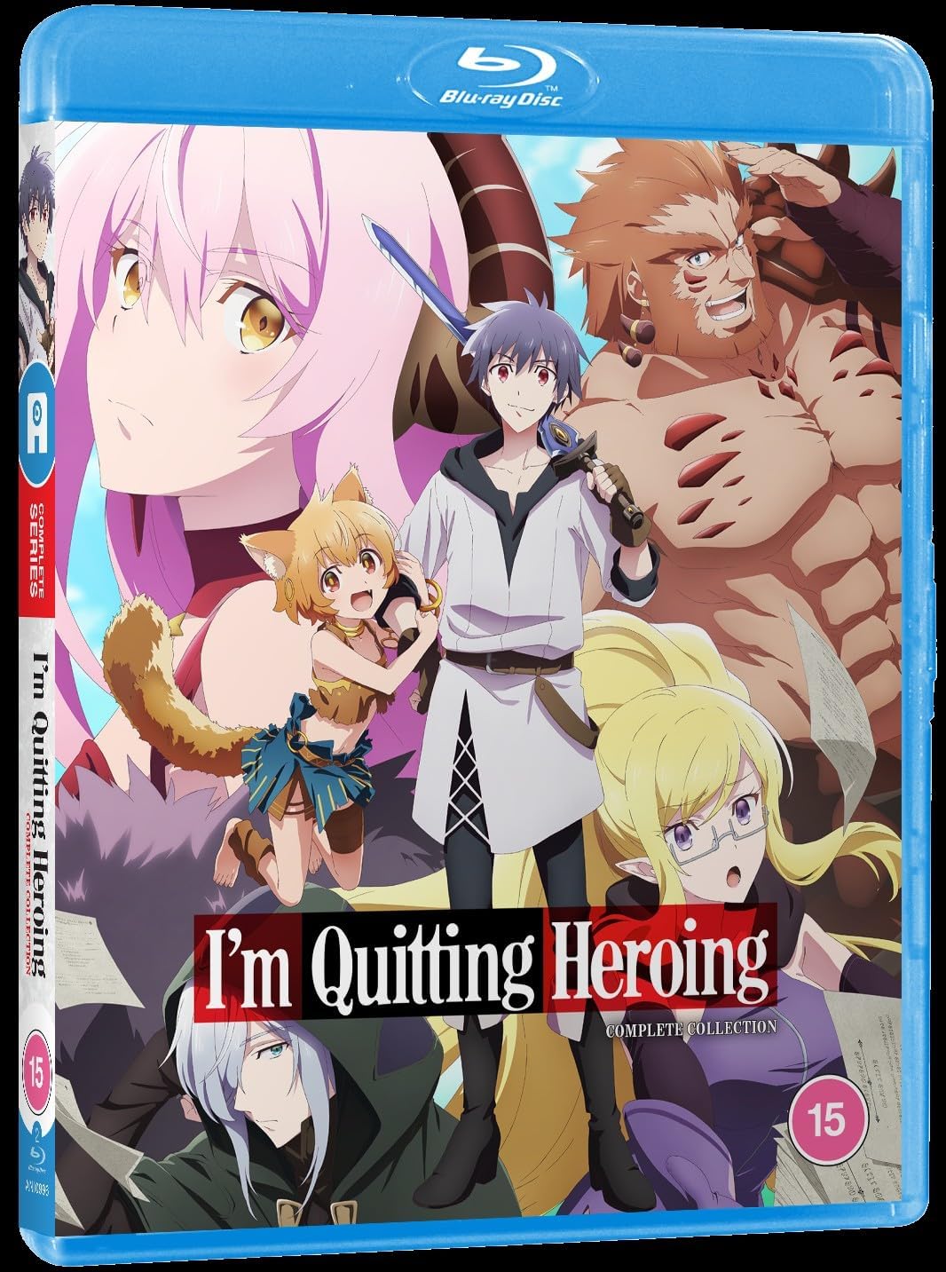 Blu-ray cover for anime “I’m Quitting Heroing” featuring fantasy characters.