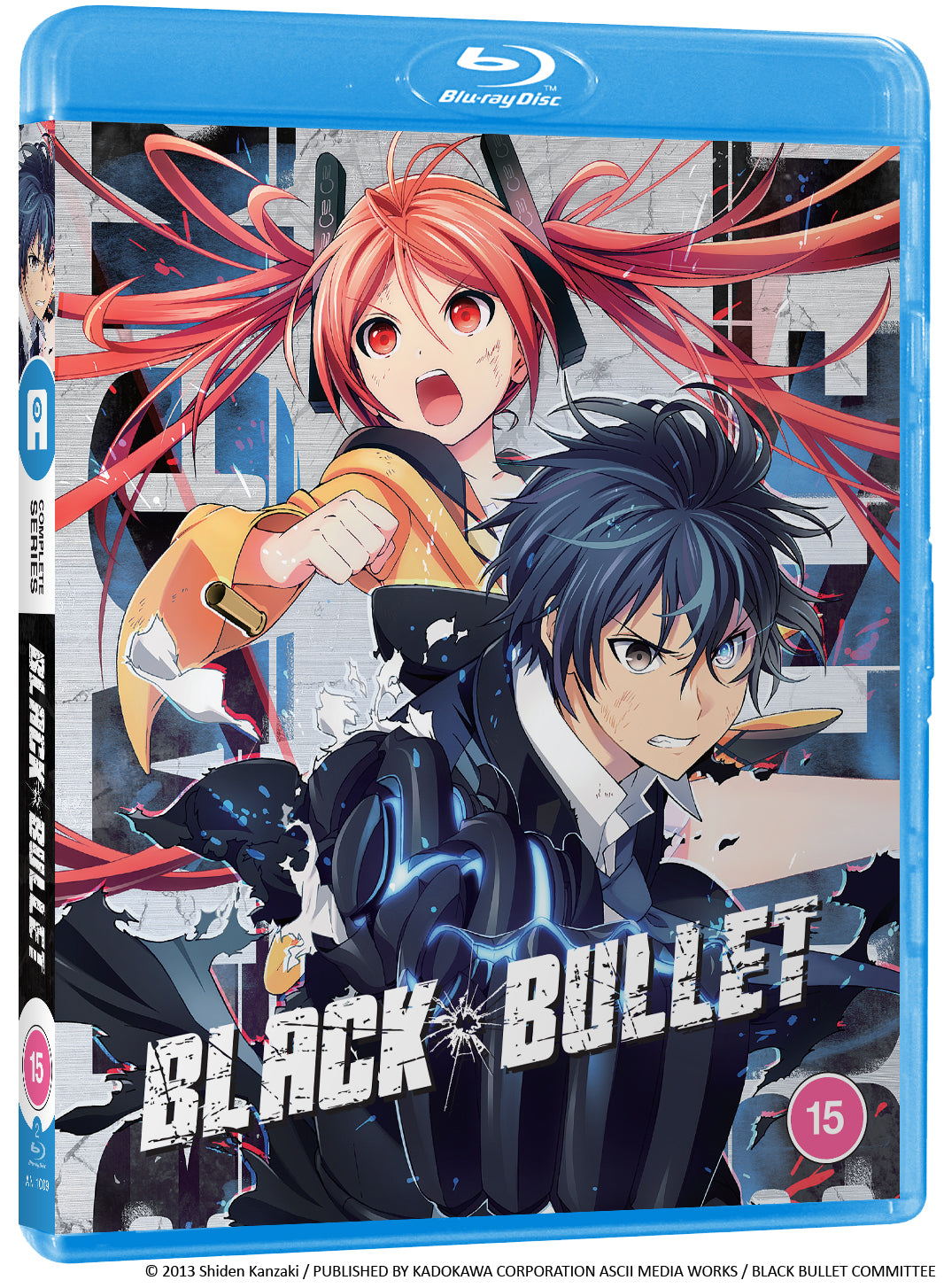 Black Bullet" Blu-ray cover featuring two anime characters with a dark, gritty aesthetic.