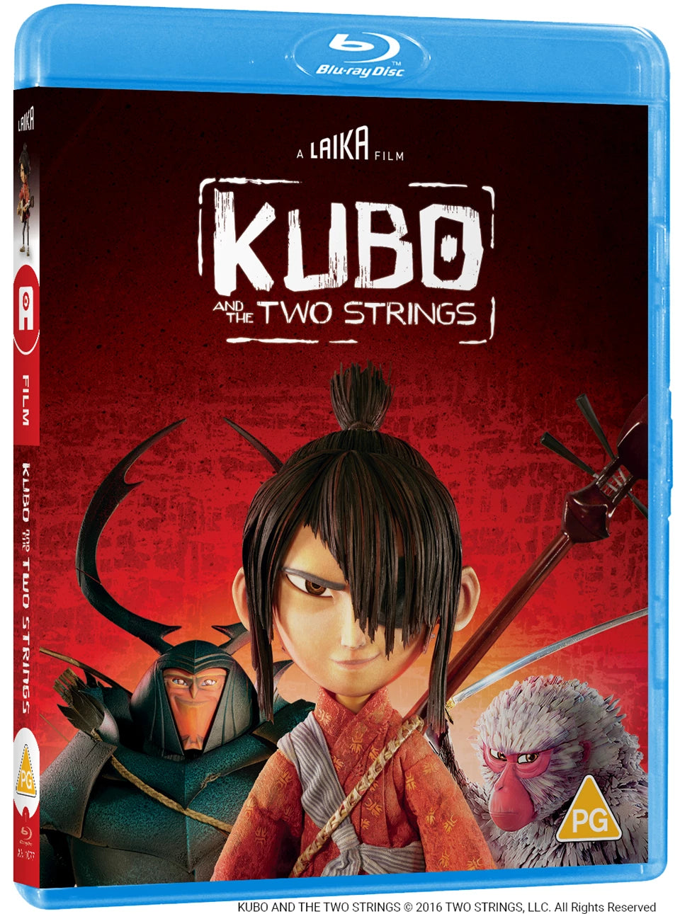 Blu-ray cover for "Kubo and the Two Strings" featuring Kubo with a monkey.