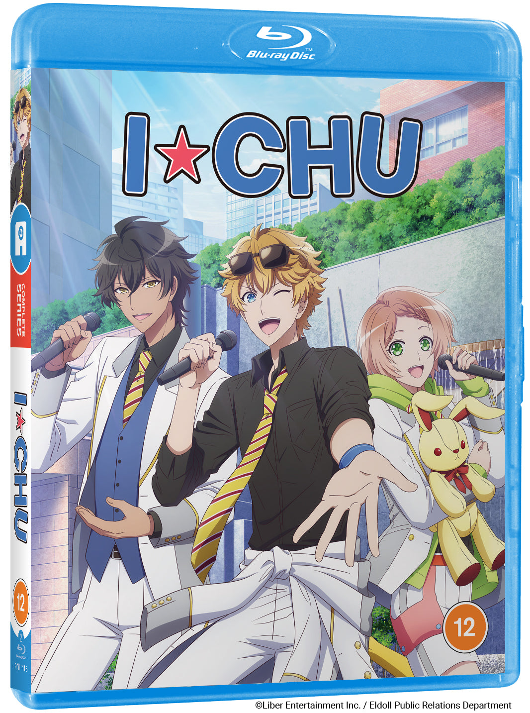 Blu-ray cover for “I★CHU” featuring three anime characters with musical themes.