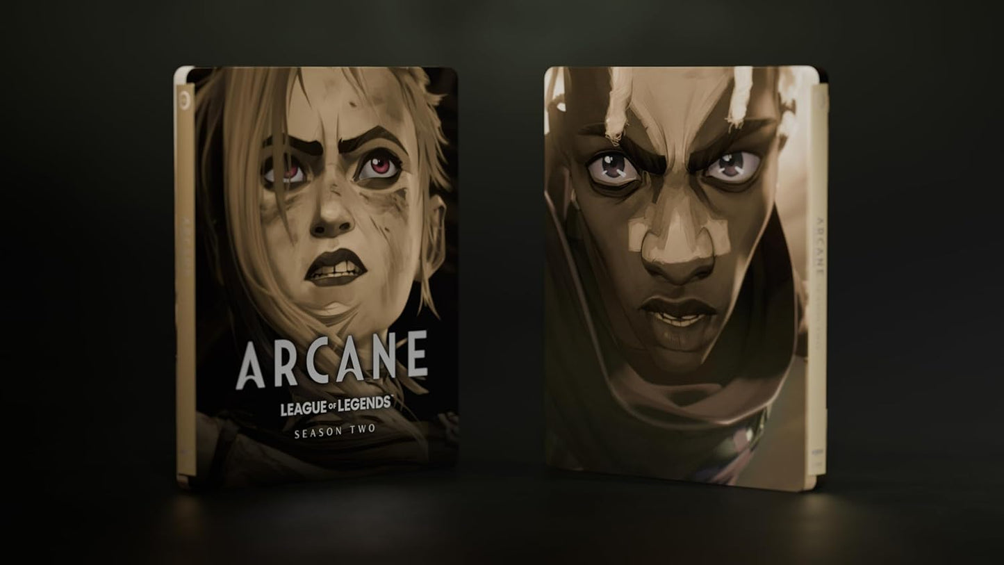 Arcane Season 2 Steelbook Blu-ray featuring Vi and Jinx portraits.