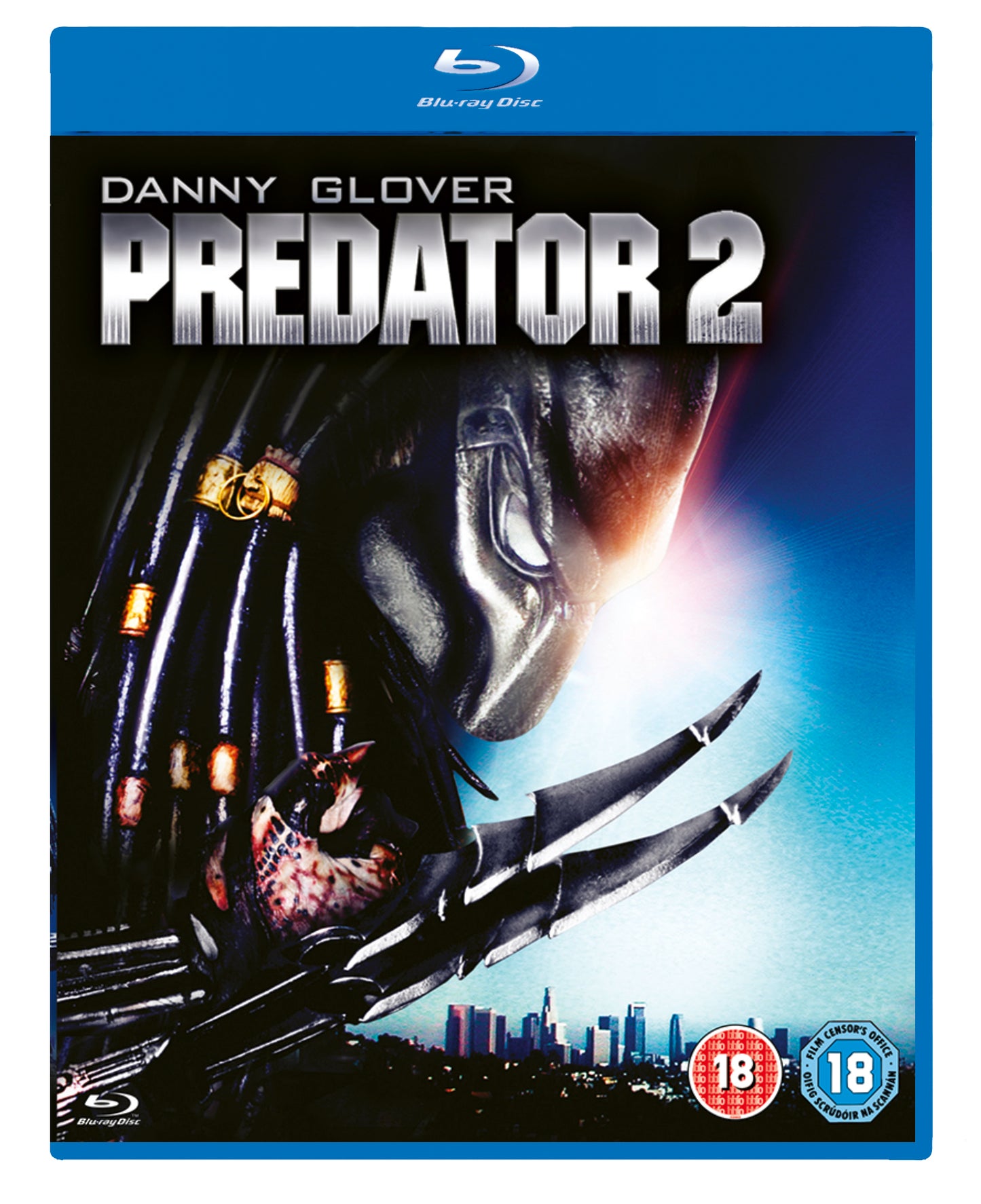 Blu-ray cover art for Predator 2 featuring the creature over a city skyline.
