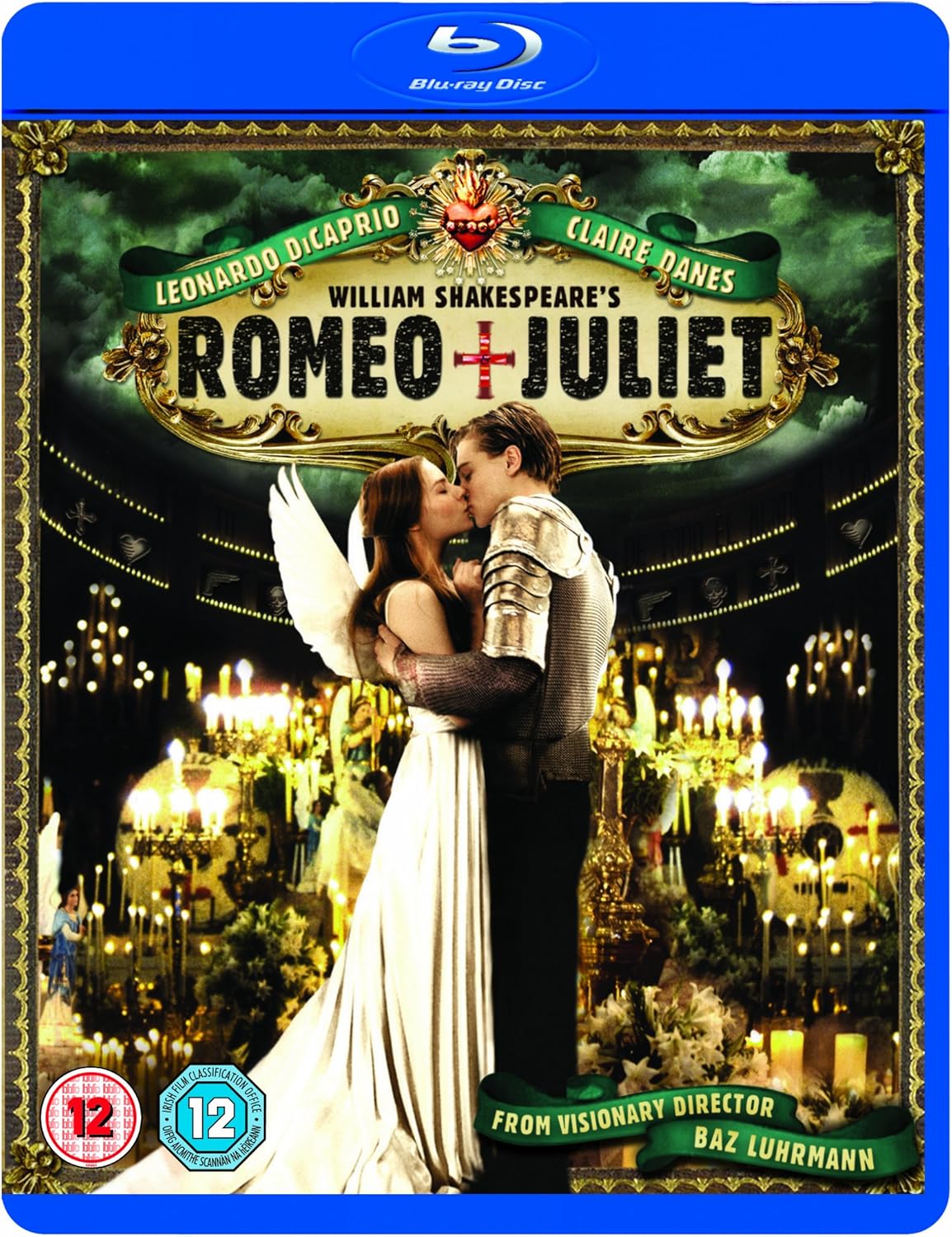 Romeo + Juliet" Blu-ray cover featuring Leonardo DiCaprio and Claire Danes.