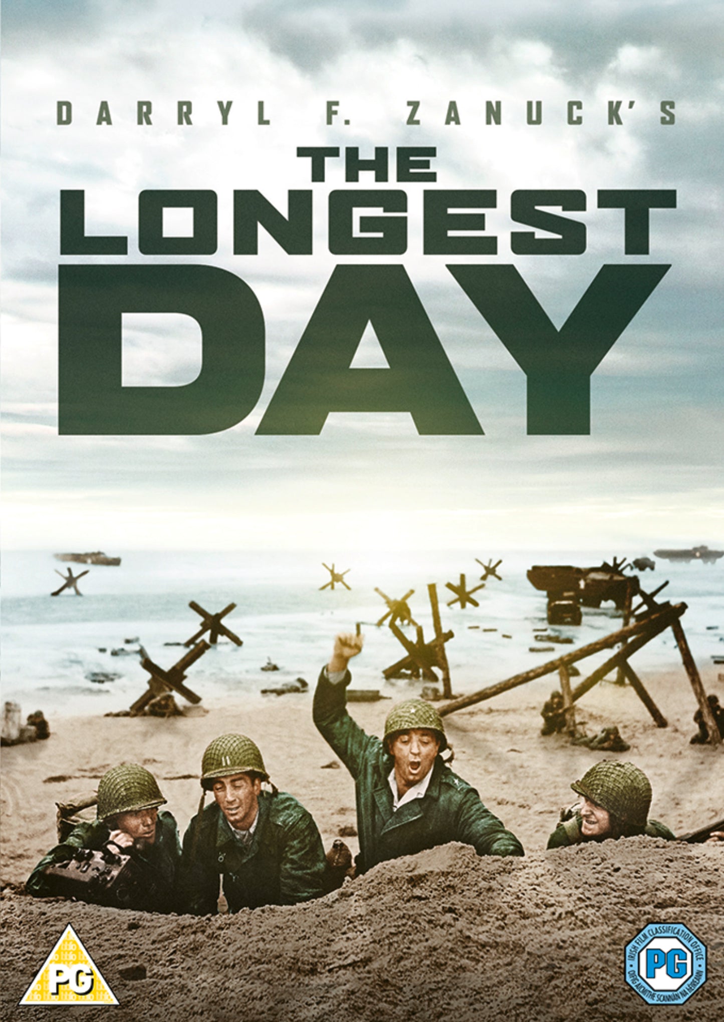 DVD cover for The Longest Day showing soldiers in a trench on a beach.