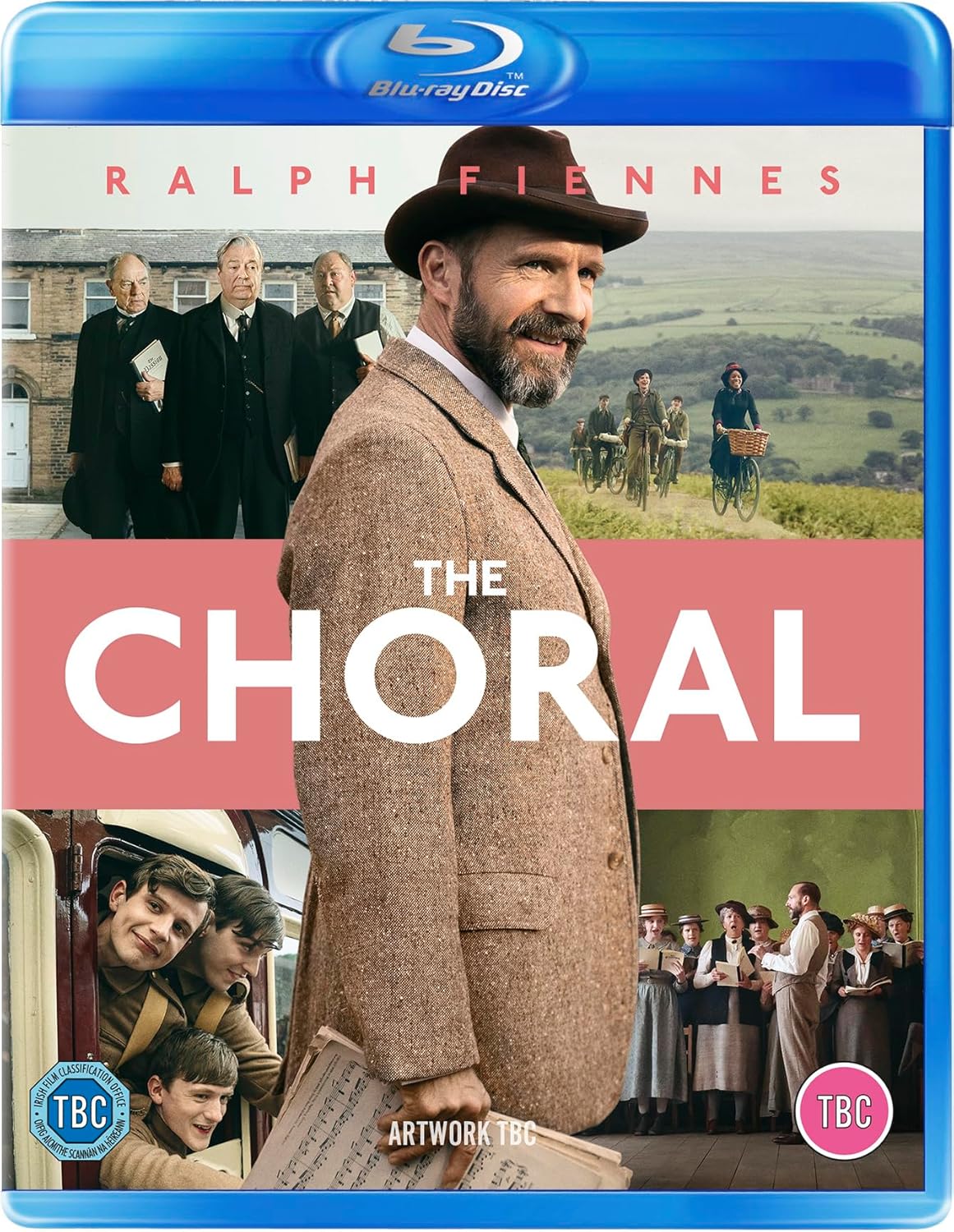 Blu-ray cover for The Choral featuring Ralph Fiennes and scenes from the film.
