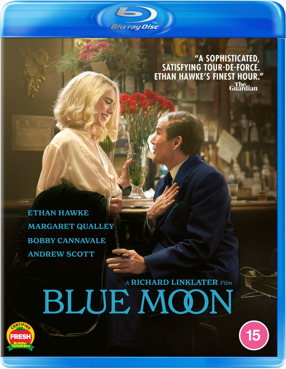 “Blue Moon” Blu-ray cover featuring Ethan Hawke and Margaret Qualley.