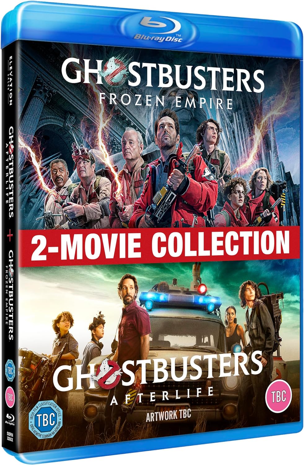 Blu-ray case for "Ghostbusters: Afterlife" and "Frozen Empire" two-movie collection.