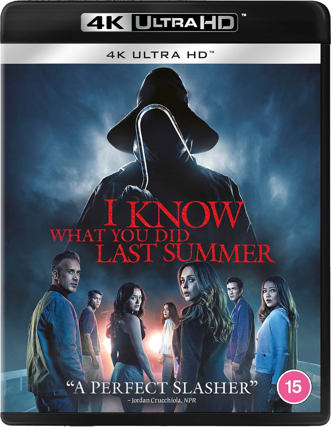 Blu-ray cover for "I Know What You Did Last Summer (2025)" with cast and hooded figure.