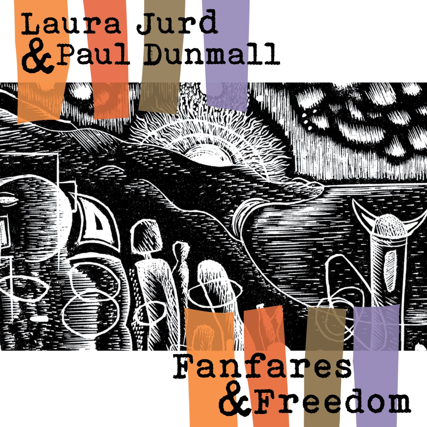CD cover for "Fanfares & Freedom" by Laura Jurd & Paul Dunmall, abstract art.
