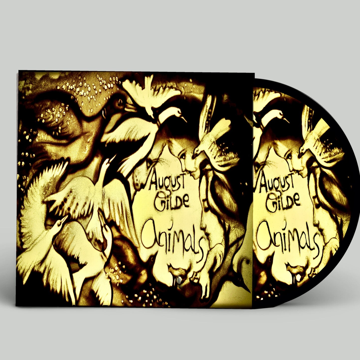 CD case for August Gilde’s “Animals” featuring birds and an eye.