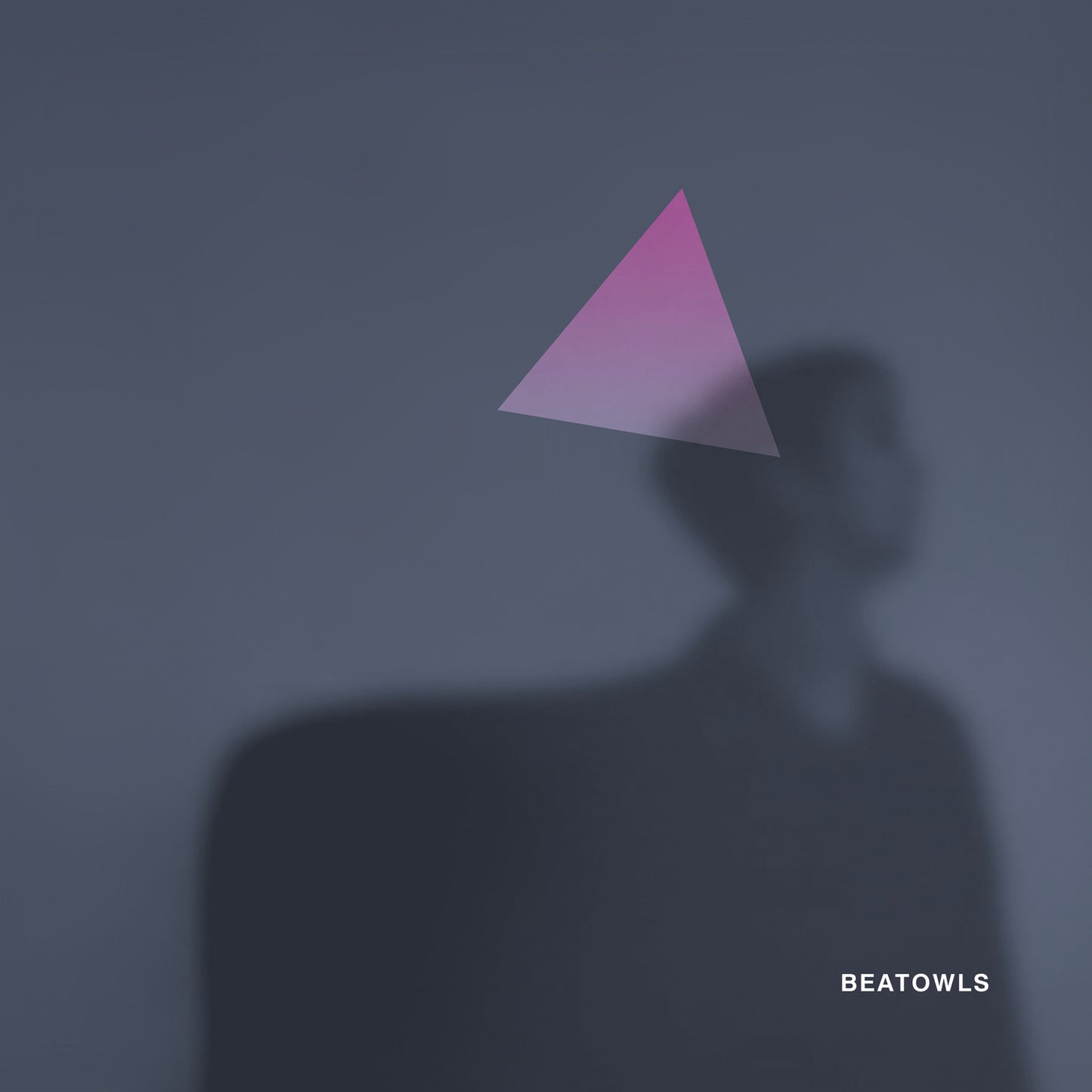 Dark abstract album art featuring a pink and purple triangle and blurred figure.