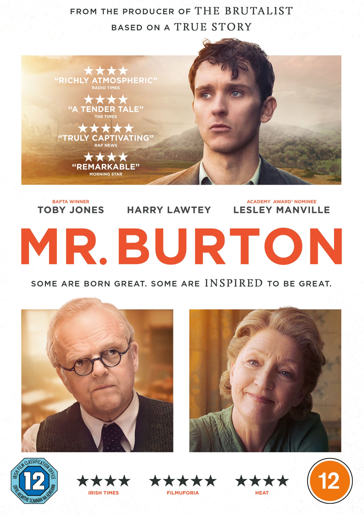 DVD cover for "Mr. Burton" featuring Toby Jones, Lesley Manville, and Harry Lawtey.