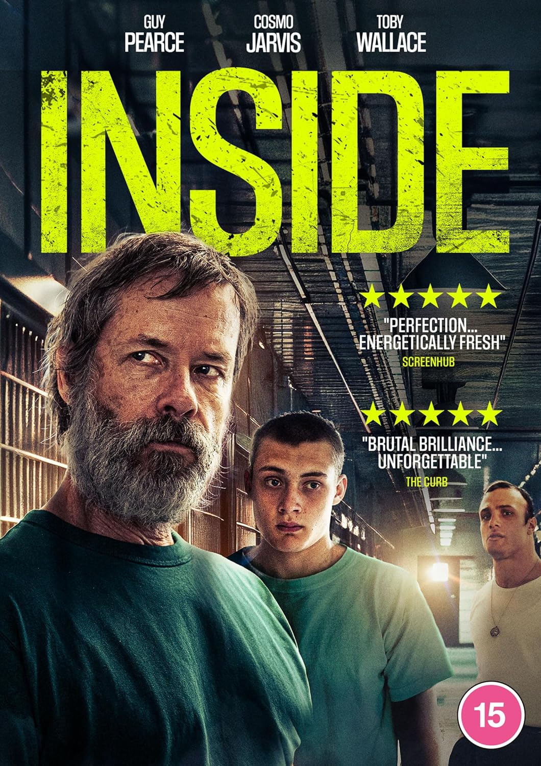 DVD cover for "Inside" featuring two distressed men in a dark setting.