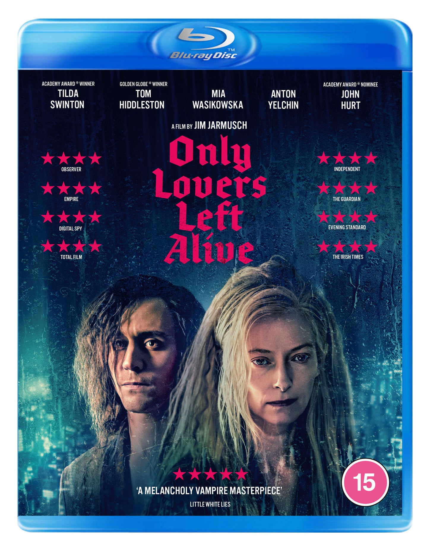Blu-ray cover for "Only Lovers Left Alive" featuring Tilda Swinton and Tom Hiddleston.