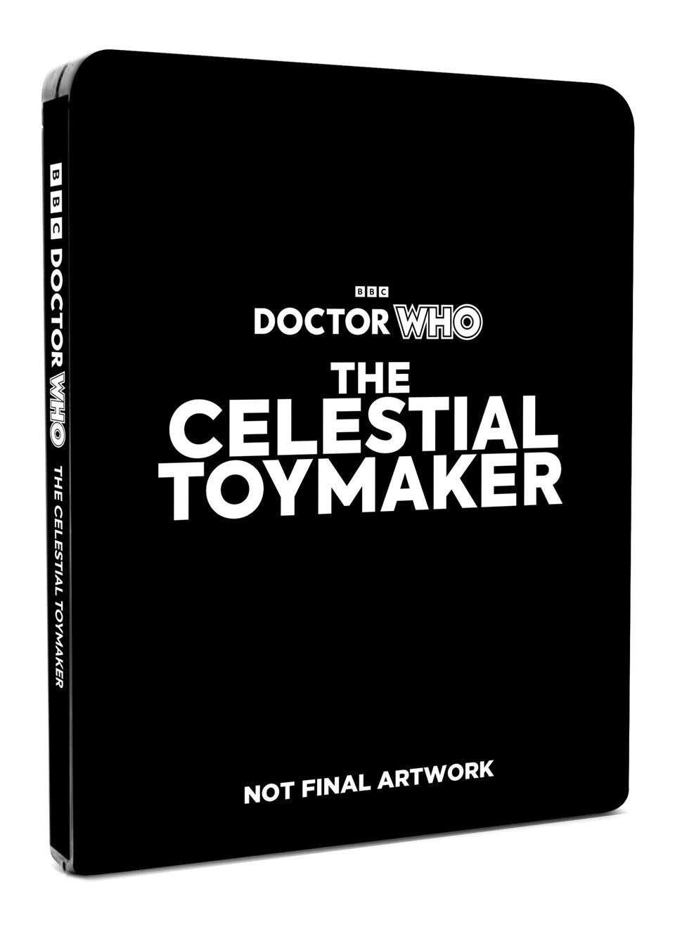 Black Doctor Who The Celestial Toymaker Blu-ray steelbook case with white text.