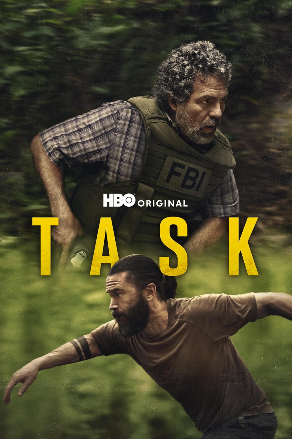 DVD cover for "Task" featuring two men running through foliage.