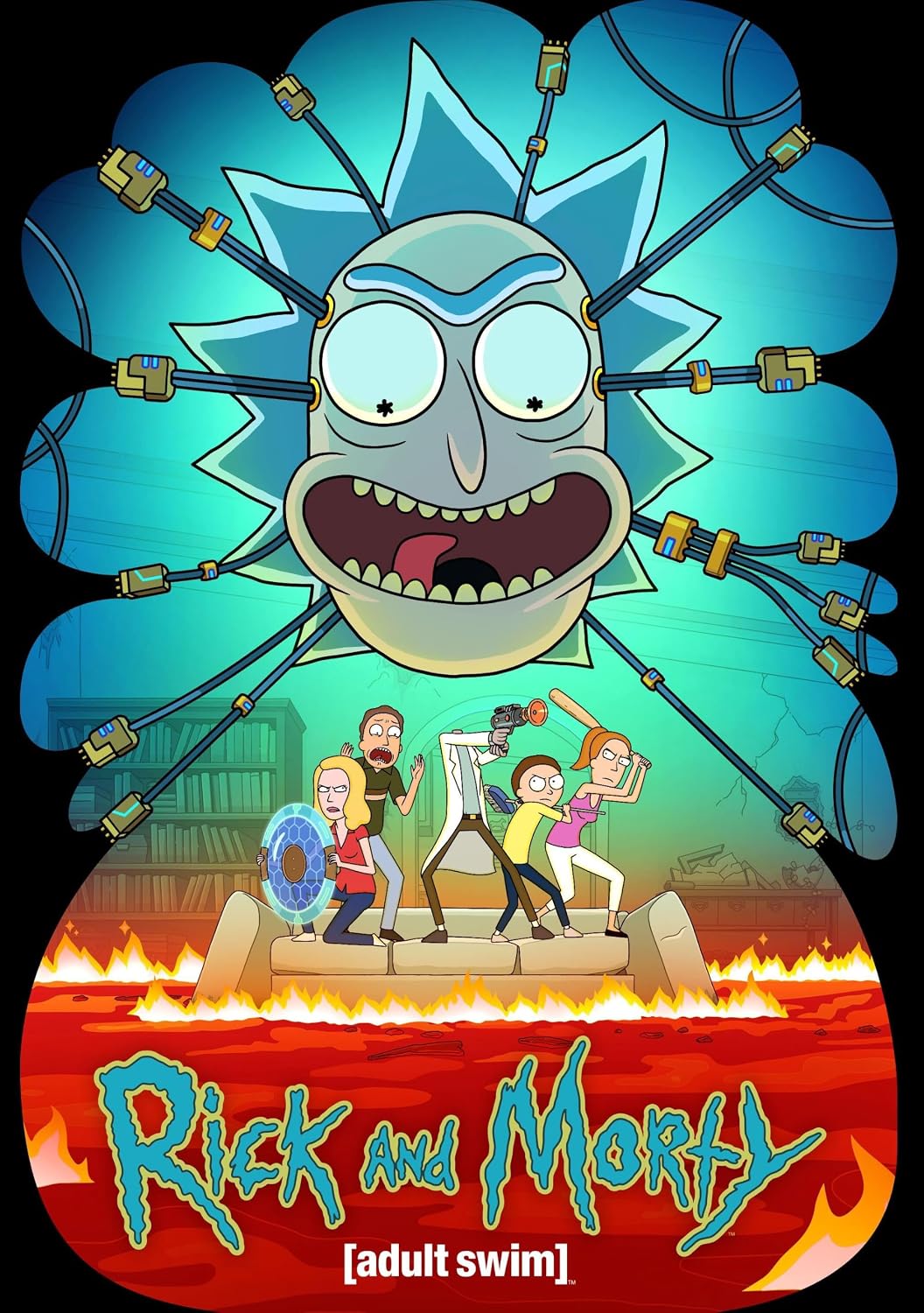 Rick and Morty Season 9 DVD cover with characters amid chaos.