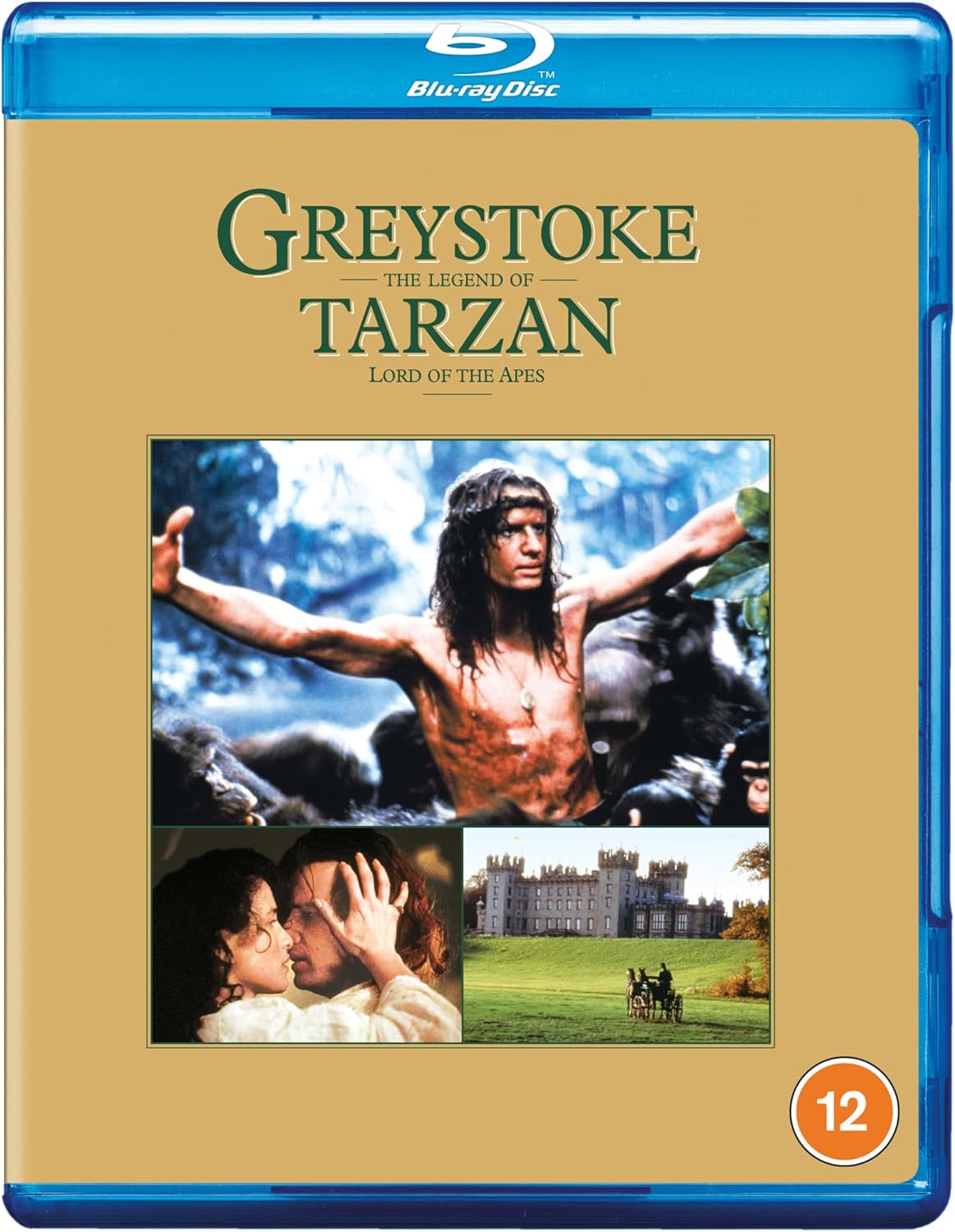 Blu-ray cover for "Greystoke: Legend of Tarzan" featuring Tarzan and a mansion.