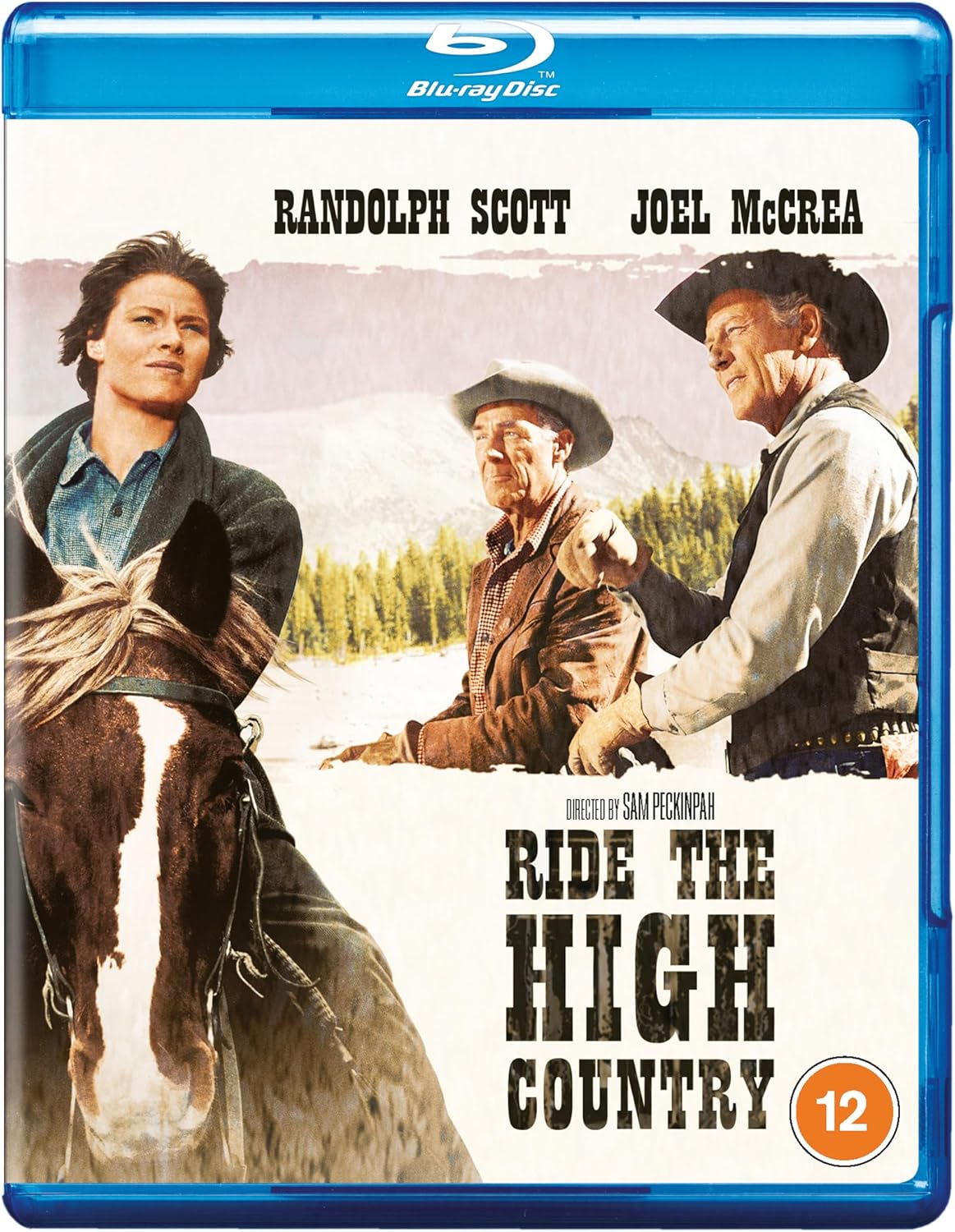 Blu-ray cover for "Ride the High Country" featuring three cowboys on horseback.