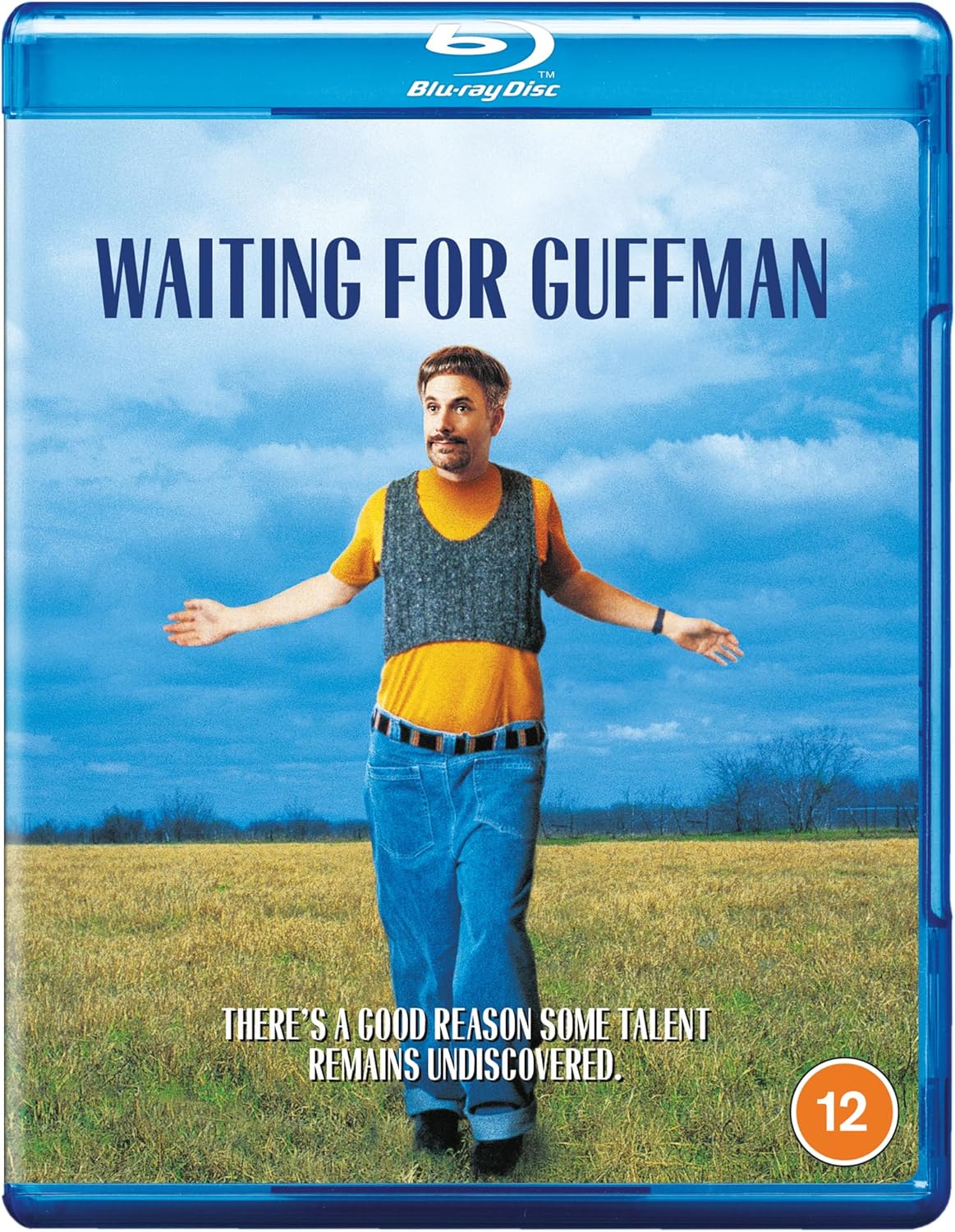Waiting for Guffman" Blu-ray cover featuring a man with arms outstretched in a field.