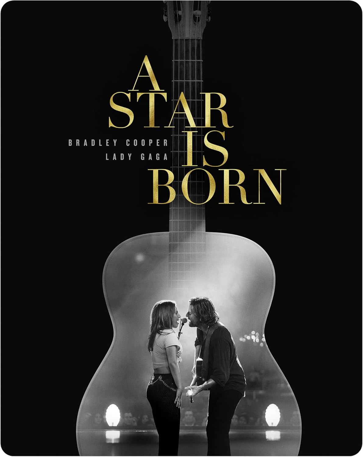A Star is Born" Blu-ray cover featuring Lady Gaga and Bradley Cooper with a guitar.