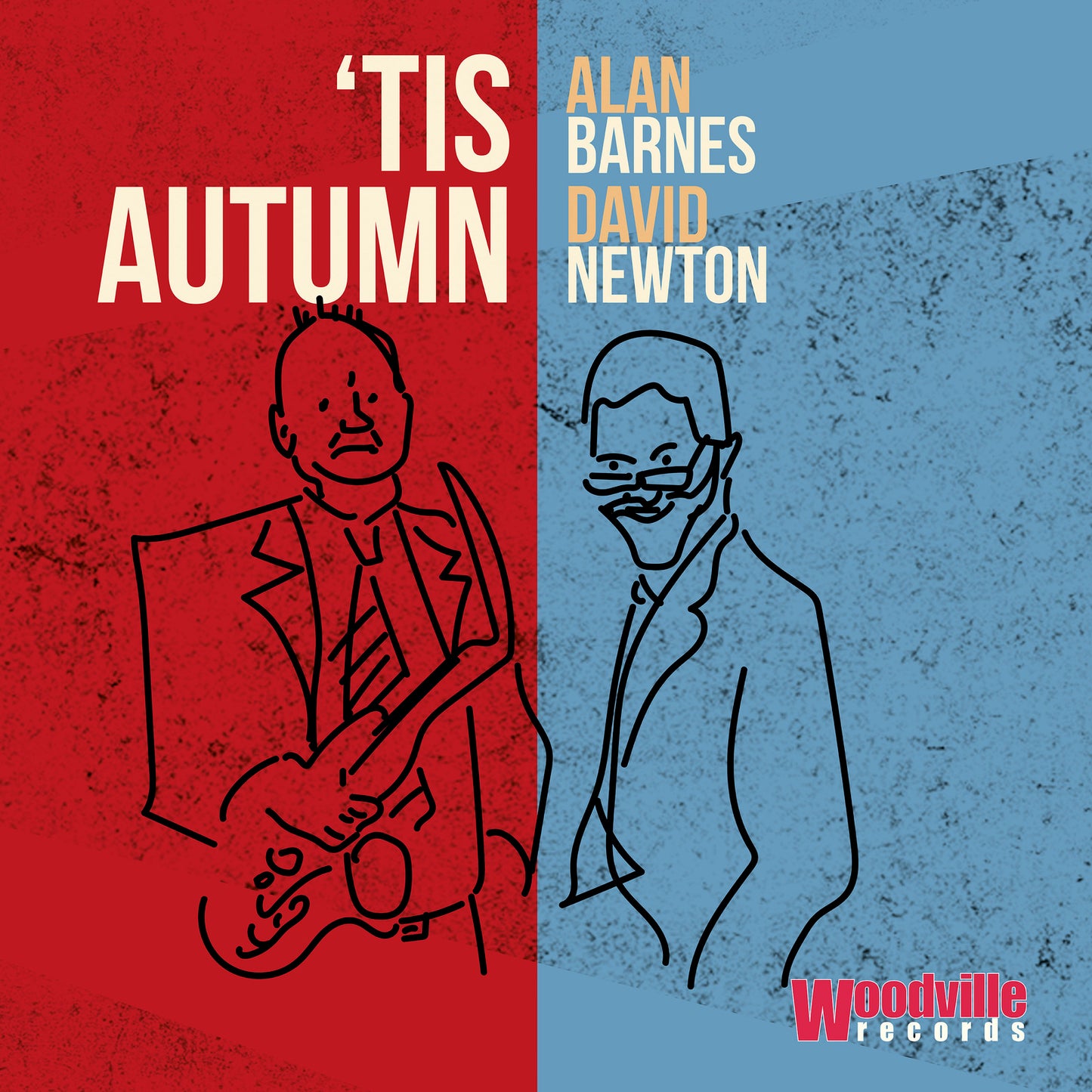 Vinyl record cover for “Tis Autumn” by Alan Barnes & David Newton, line art.