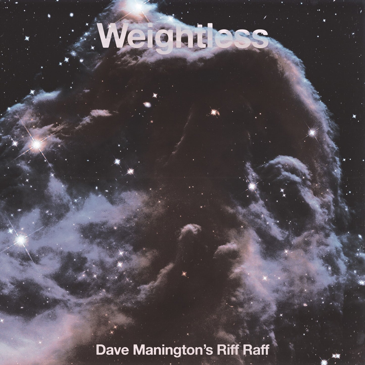 CD cover for "Weightless" by Dave Manington’s Riff Raff, space nebula.