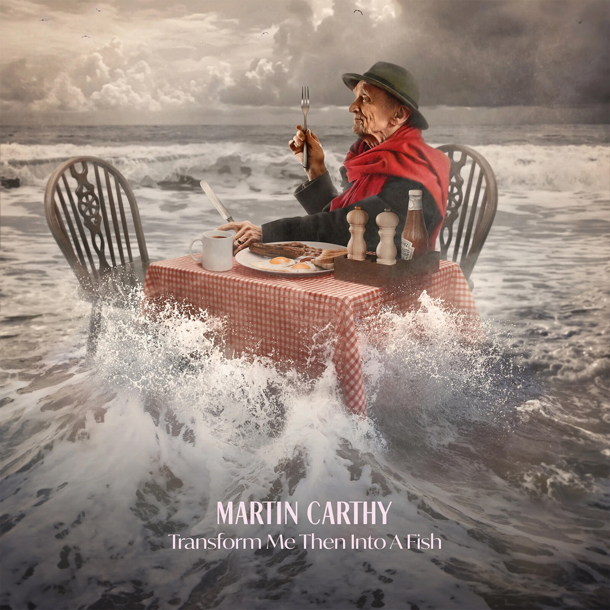 Martin Carthy album cover: man at a table submerged in ocean waves.