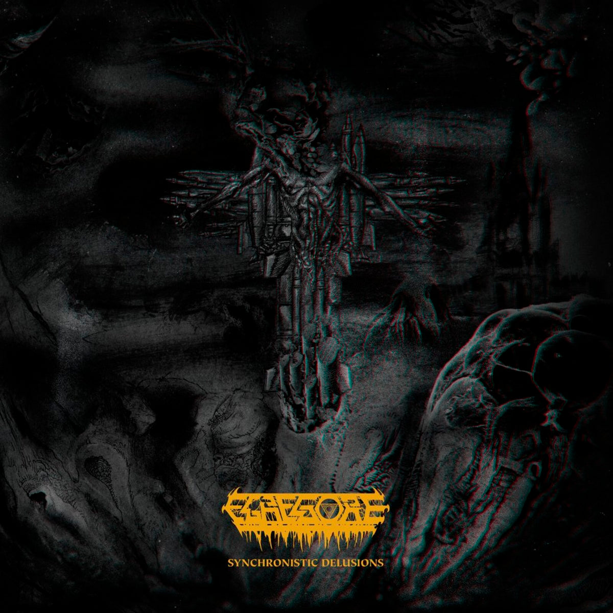 Dark, textured album cover featuring a distorted, skeletal figure and title text.
