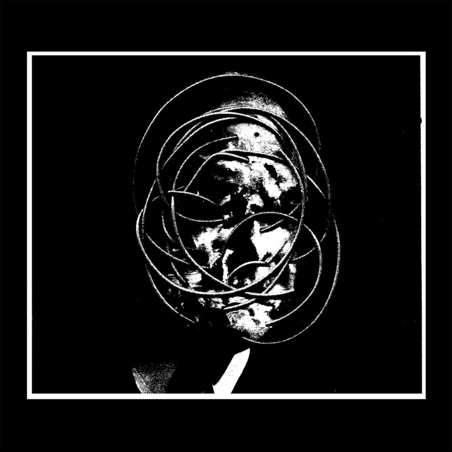 Black and white abstract portrait within a white border.