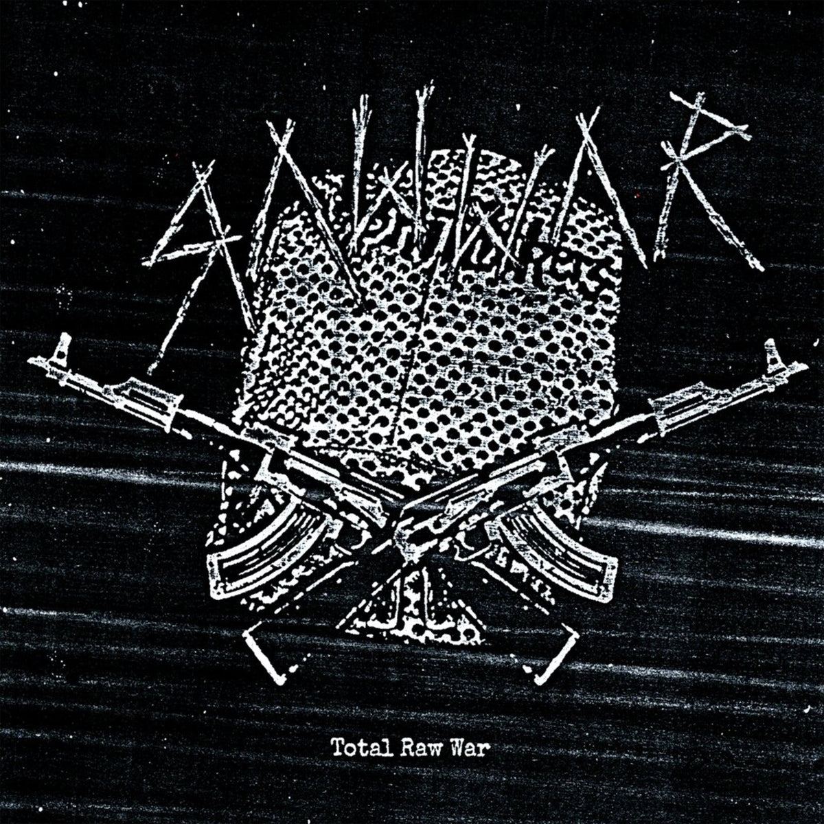 Black and white album cover with skull, crosshairs, and crossed rifles.