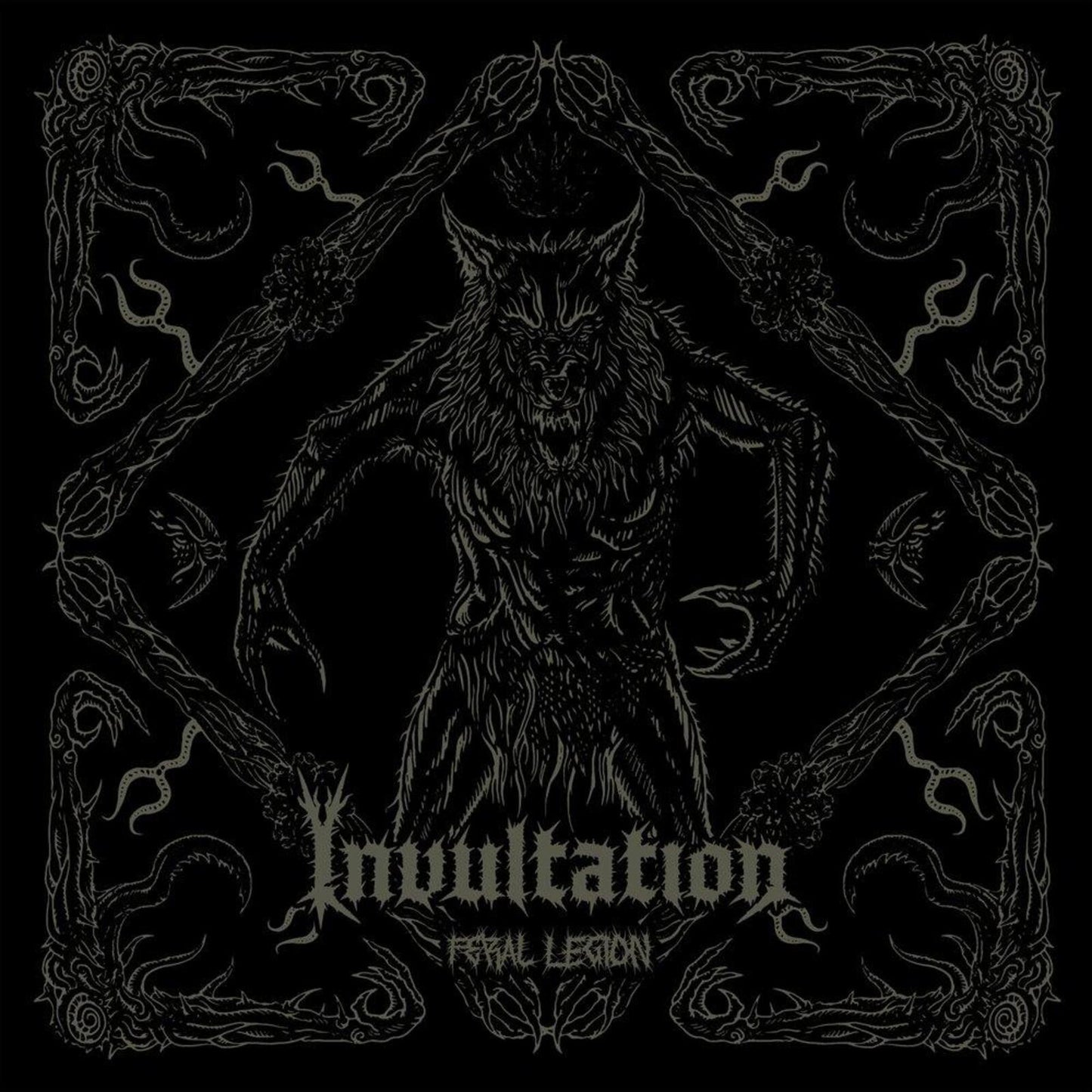 Black and white illustration of a monstrous, clawed figure with text.