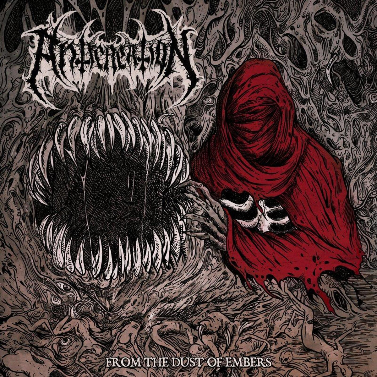 Dark album cover featuring a hooded figure and monstrous, clawing hand.