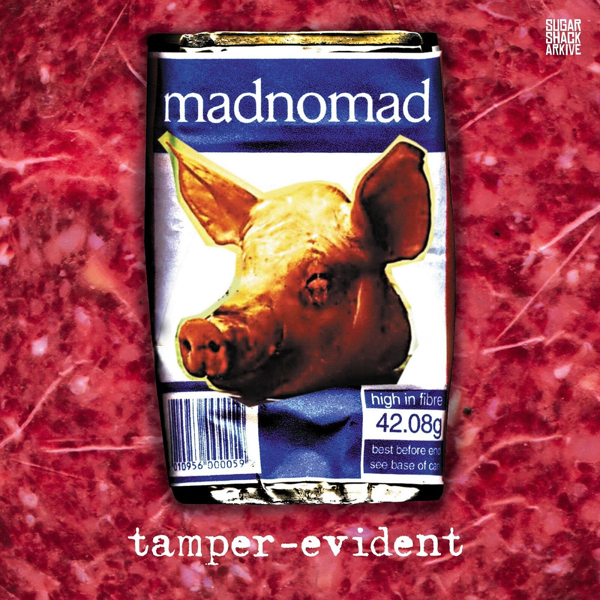 Blue can with a pig’s head image and “tamper-evident” text.