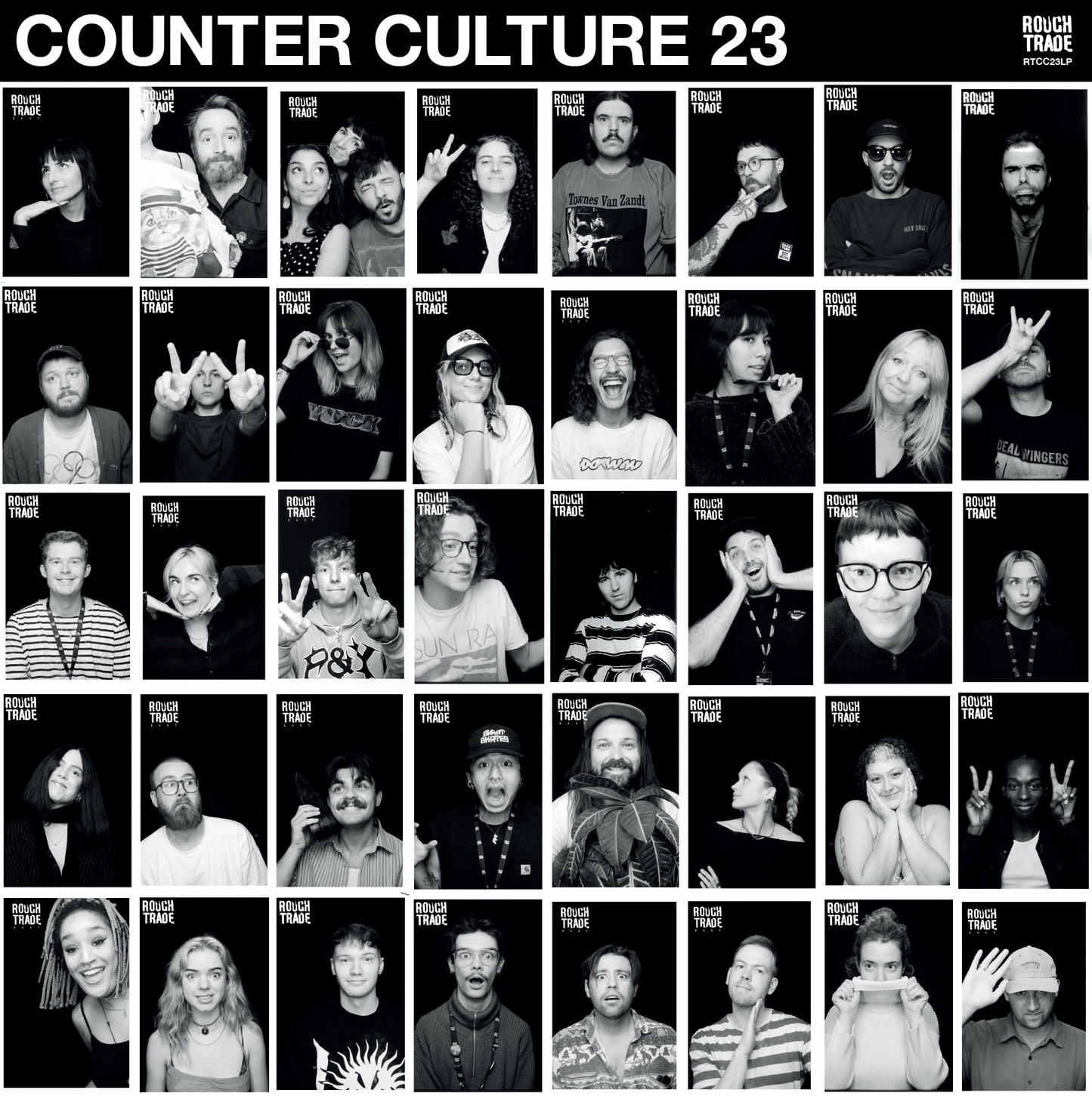 Grid of 25 black and white portrait photos of diverse musicians.