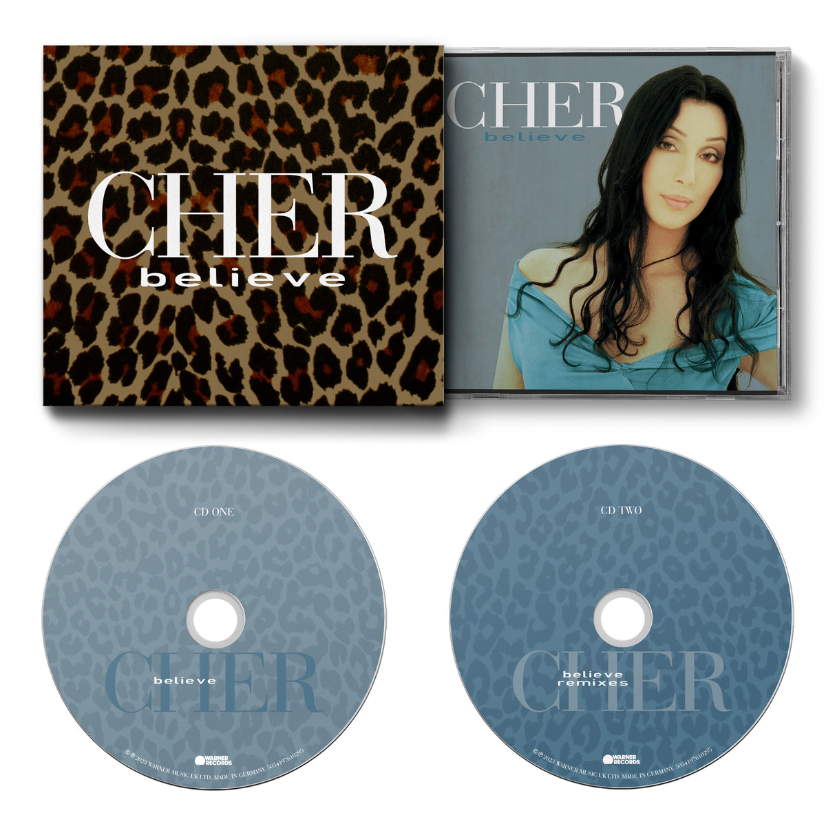 Cher “Believe” 25th Anniversary Deluxe Edition CD with leopard print design.