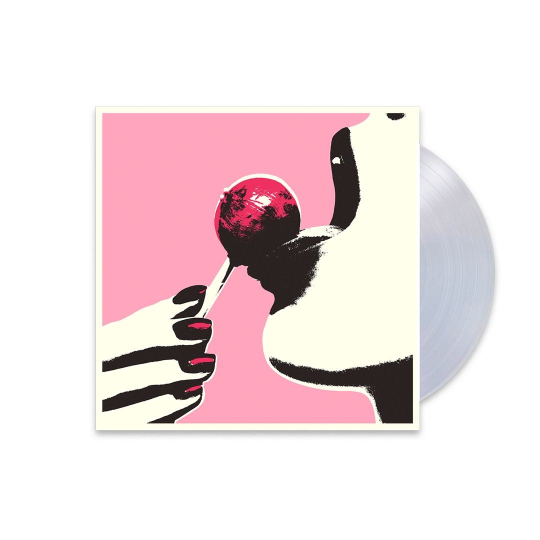 Vinyl record with pink and cream cover art featuring a lollipop.