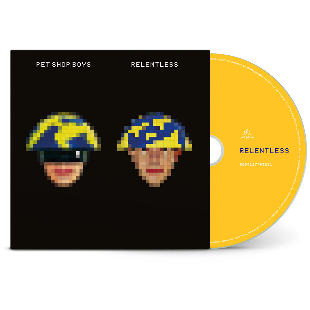 CD cover for Pet Shop Boys’ “Relentless” featuring pixelated figures.