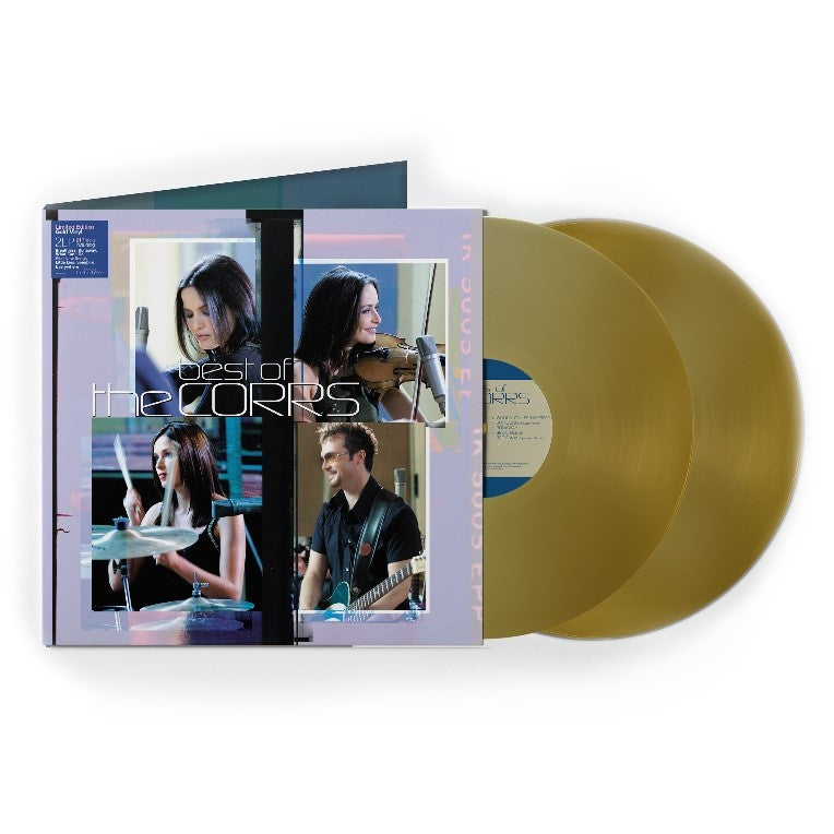 The Corrs" best of vinyl record with gold-colored discs and cover art.