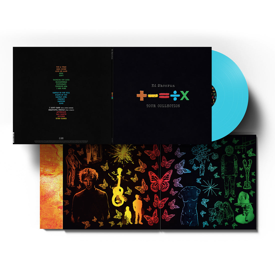 Ed Sheeran tour collection vinyl record with butterfly and figure design.