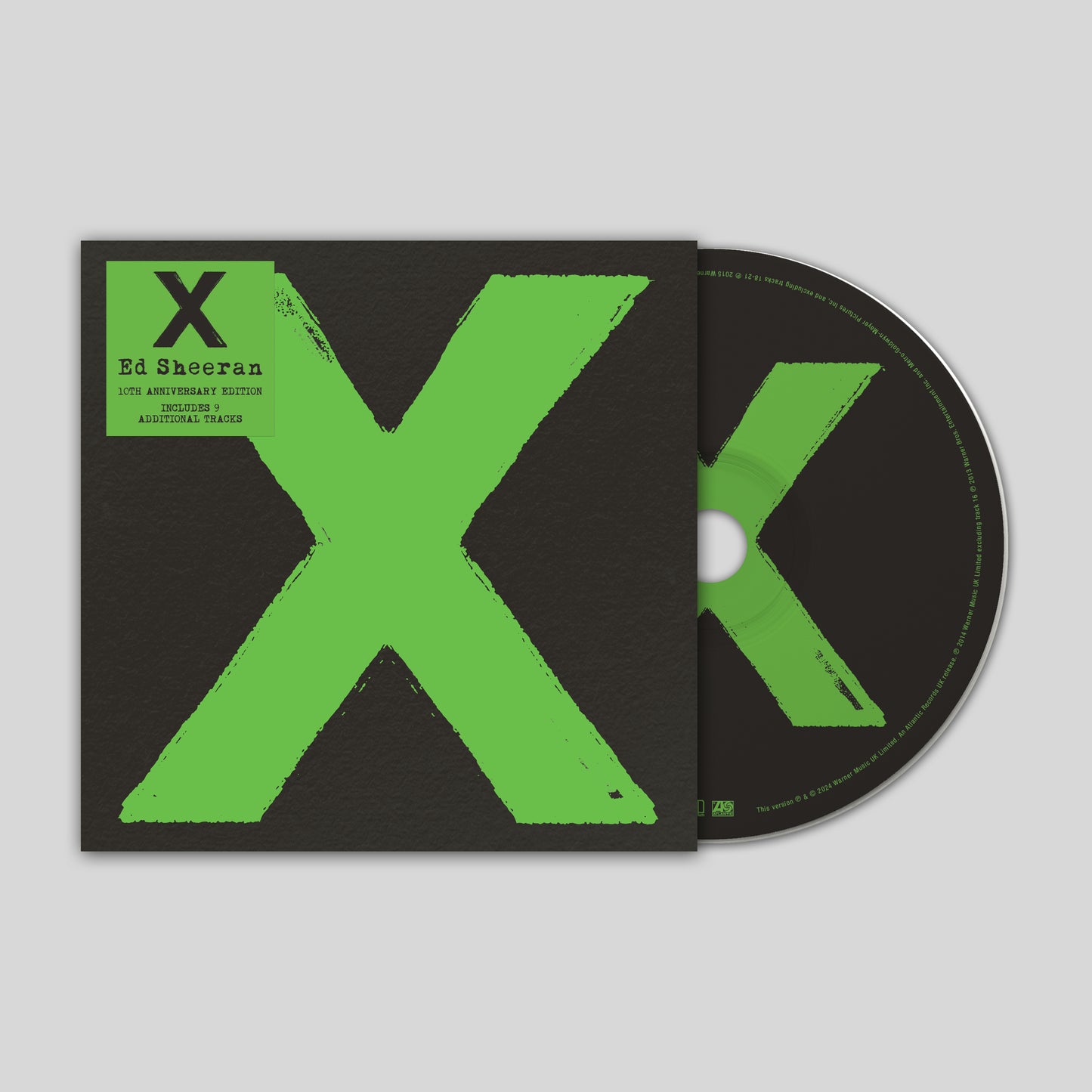 Ed Sheeran's "x" CD, black case with large green "X" design.