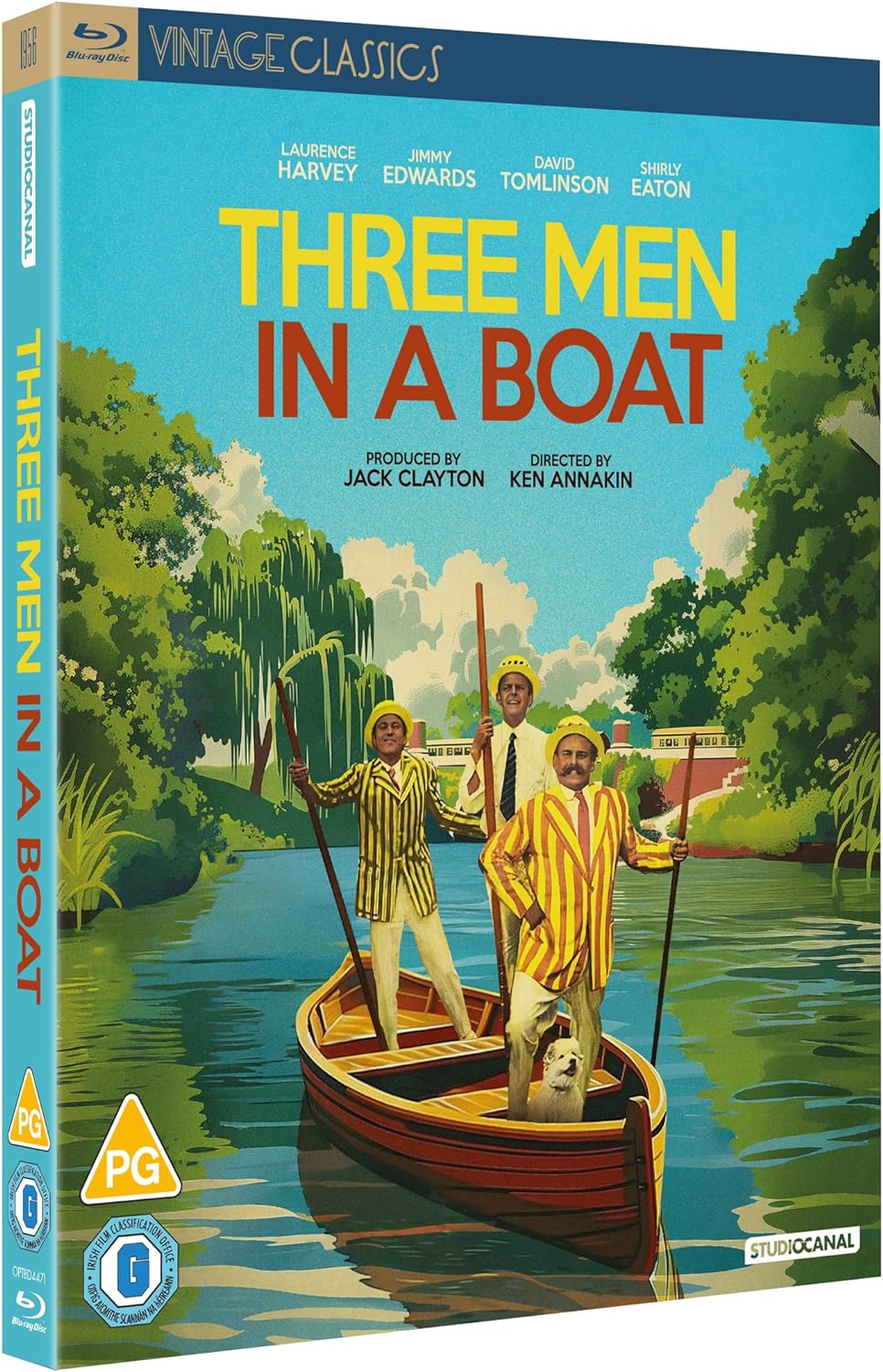 Blu-ray cover for "Three Men In A Boat" featuring a painted river scene.
